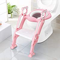 Los mejores  - KEPLIN - Escalera de aprendizaje infantil para asiento de inodoro con escalón ancho antideslizante y cojín suave rosa…